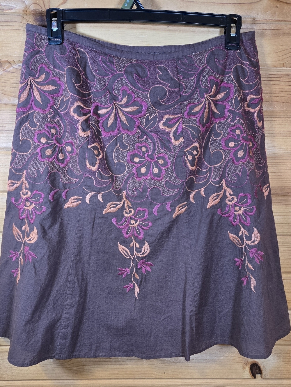 Axcess Liz Claiborne Women's Skirt Knee Length Brown Embroidered Floral 12 Lined - Picture 3 of 6